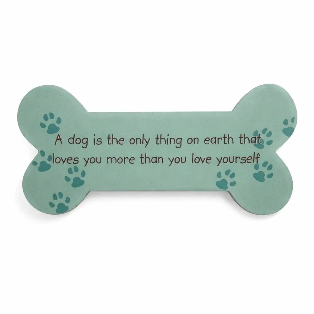 Dog Lover Bone‎ Shaped Wall Plaque Sage Paw Print Quote Sign Pet Gift Decor